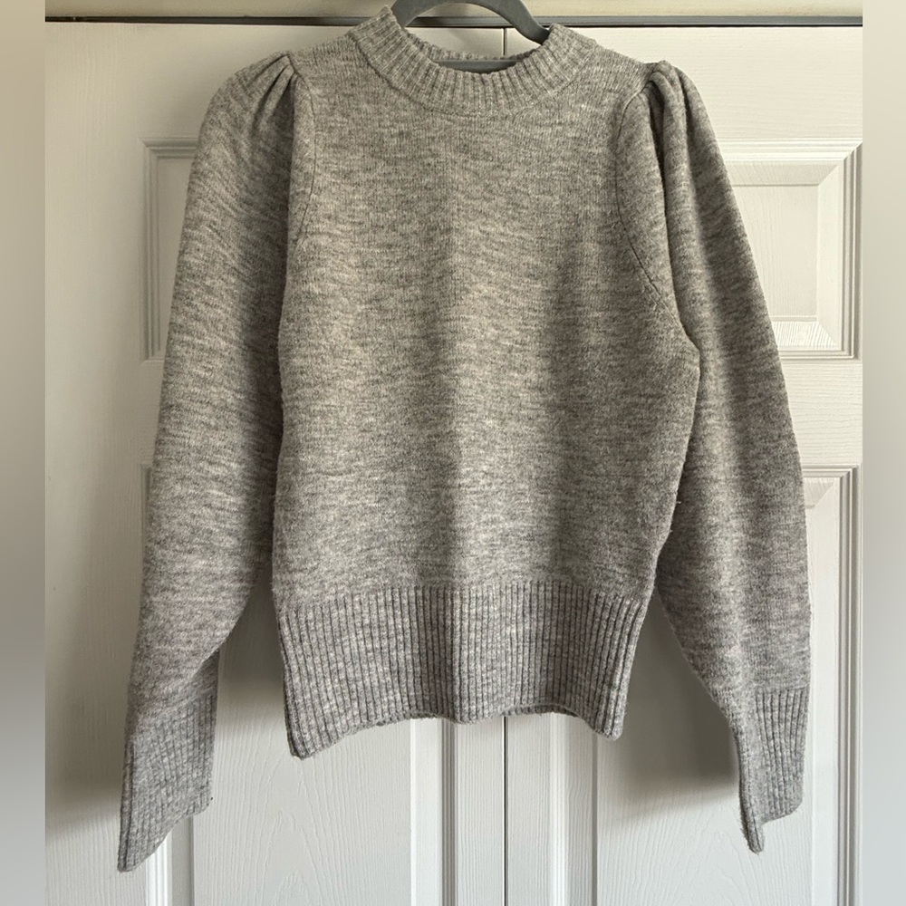 H&M Light Gray Puff-Sleeve Crewneck Sweater